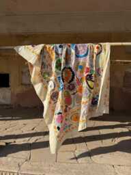Handmade Cotton Suzani Embroidered Throw Blanket - Traditional Artisan Decorative Textile - thumbnail 1