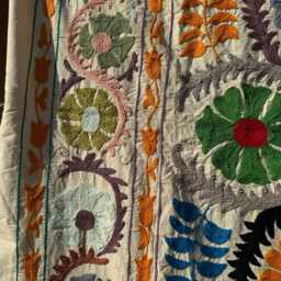Handmade Cotton Suzani Embroidered Throw Blanket - Traditional Artisan Decorative Textile - thumbnail 3