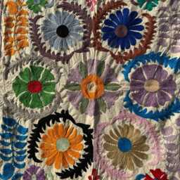 Handmade Cotton Suzani Embroidered Throw Blanket - Traditional Artisan Decorative Textile - thumbnail 2