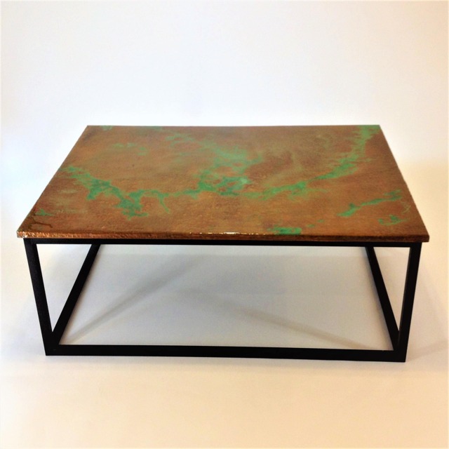 Hammered Copper With Green Patina Coffee Table, Epoxy Finish Decor, Handmade, Knoechel, Retro, Urban, Living Room, Bespoke, Hand Crafted - image 1