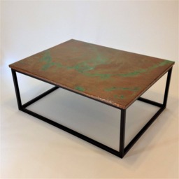 Hammered Copper With Green Patina Coffee Table, Epoxy Finish Decor, Handmade, Knoechel, Retro, Urban, Living Room, Bespoke, Hand Crafted - thumbnail 2
