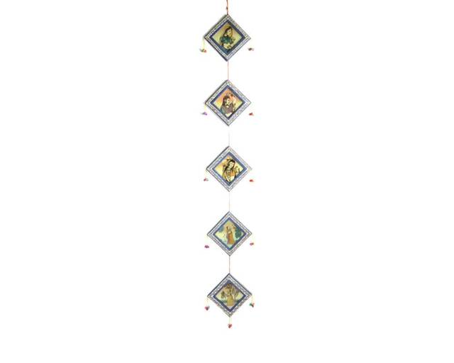Wall Decor - Hanging Gem Stone Painting Indian Art Rajasthani Mandana On Handmade Paper & Wood
