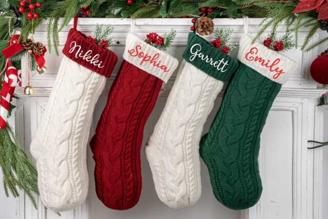 Personalized Family Christmas Stockings, Embroidered Knitted Stocking, Custom Gift, Name Holiday Stocking, Monogram Stocking - image 1