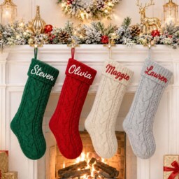 Personalized Family Christmas Stockings, Embroidered Knitted Stocking, Custom Gift, Name Holiday Stocking, Monogram Stocking - thumbnail 2