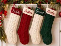 Personalized Family Christmas Stockings, Embroidered Knitted Stocking, Custom Gift, Name Holiday Stocking, Monogram Stocking - thumbnail 1