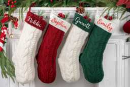 Personalized Family Christmas Stockings, Embroidered Knitted Stocking, Custom Gift, Name Holiday Stocking, Monogram Stocking - thumbnail 1