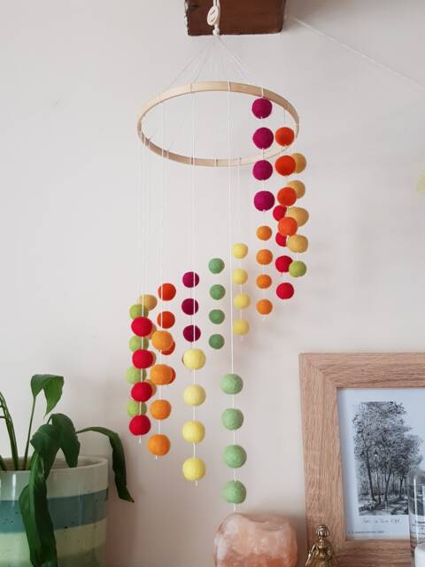 Nursery Decor Set - Autumn Felt Ball, Warm Coloured Wool Childrens Room Decoration, Including Mobile, Garland & Heart Wall Hanging - image 1