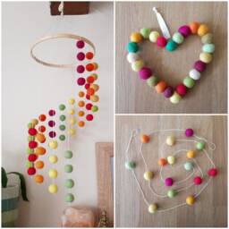 Nursery Decor Set - Autumn Felt Ball, Warm Coloured Wool Childrens Room Decoration, Including Mobile, Garland & Heart Wall Hanging - thumbnail 2