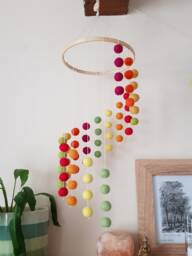 Nursery Decor Set - Autumn Felt Ball, Warm Coloured Wool Childrens Room Decoration, Including Mobile, Garland & Heart Wall Hanging - thumbnail 1