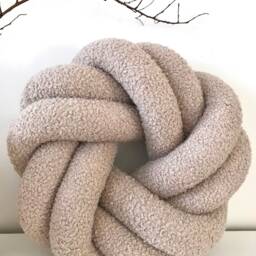 Beige Boucle Knot Pillow - Decorative Textured Throw Pillow, Round Swirl Cushion, Minimalist Scandinavian Nursery Decor, Cute Gift - thumbnail 3