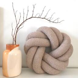 Beige Boucle Knot Pillow - Decorative Textured Throw Pillow, Round Swirl Cushion, Minimalist Scandinavian Nursery Decor, Cute Gift - thumbnail 2
