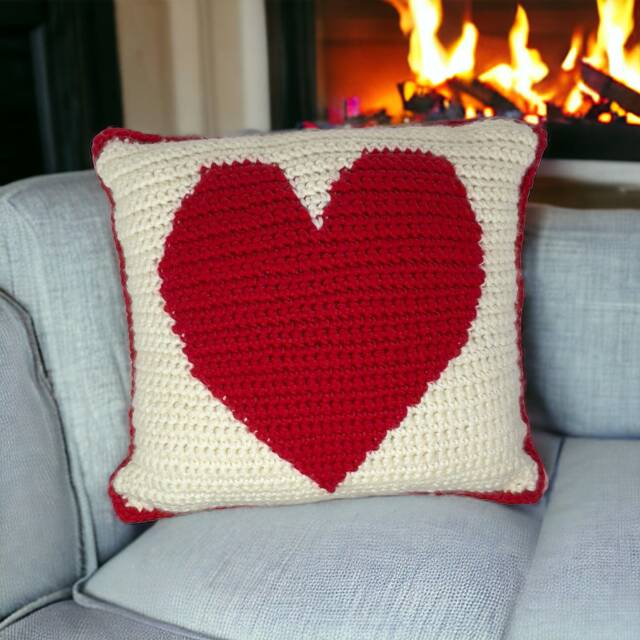 Heart Crochet Pillow Pattern, Beginner Valentine Gift - PDF Pattern - image 1