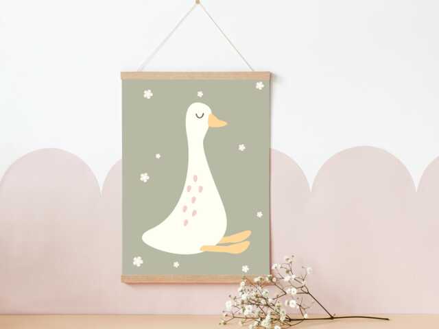 Cute Sage Green Goose Print. Animal Wall Art Perfect For Girls Rooms, A Playroom Or Baby Nursery - Print Only - image 1