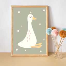 Cute Sage Green Goose Print. Animal Wall Art Perfect For Girls Rooms, A Playroom Or Baby Nursery - Print Only - thumbnail 2