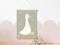 Cute Sage Green Goose Print. Animal Wall Art Perfect For Girls Rooms, A Playroom Or Baby Nursery - Print Only - thumbnail 1