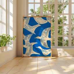 Seagull Wall Art Print, Modern Coastal Poster in Blue & Cream, Minimalist Bird Illustration, Nautical Beach Decor, Artwork - thumbnail 3