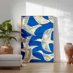 Seagull Wall Art Print, Modern Coastal Poster in Blue & Cream, Minimalist Bird Illustration, Nautical Beach Decor, Artwork - thumbnail 2