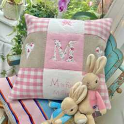 Personalised Pink Alphabet Gingham Cushion Embroidered Nursery Decor - thumbnail 2