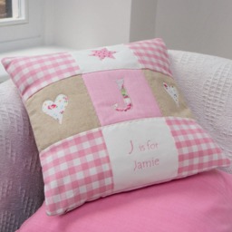 Personalised Pink Alphabet Gingham Cushion Embroidered Nursery Decor - thumbnail 4