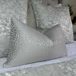Silver Luxury Designer Cushion Cover, Lumbar Throw Pillow Cover For Bed Bedding Sofa - Double Sided Prestigious Textiles Crater Fabric