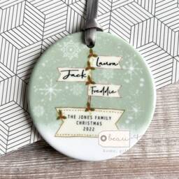 Personalised Christmas Family Names Signpost Design Nordic Style Ceramic Or Acrylic Round Ornament Keepsake - thumbnail 4
