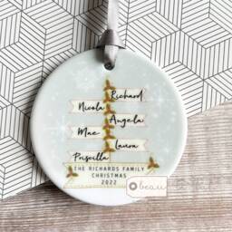 Personalised Christmas Family Names Signpost Design Nordic Style Ceramic Or Acrylic Round Ornament Keepsake - thumbnail 3