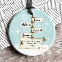 Personalised Christmas Family Names Signpost Design Nordic Style Ceramic Or Acrylic Round Ornament Keepsake - thumbnail 2
