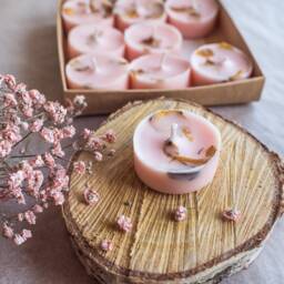 Set Of 9 Tealight Candles Infused With Rose Petals. Handmade Natural Soy Wax Essential Oil. Aromatherapy. Wedding Favor - thumbnail 2