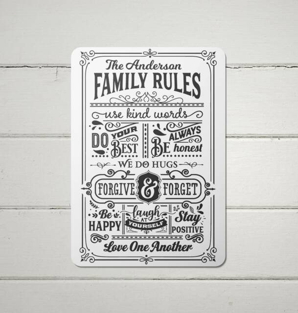Personalised Family Rules, Metal Sign, Gift For The Home Retro Plaque -A4 Waterproof Aluminium - image 1