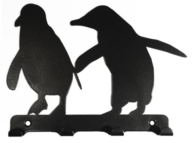 Pair Of Penguins Silhouette Key Hook Rack - Metal Wall Art