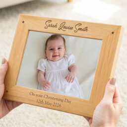 Christening Photo Frame Gift, Personalised Engraved Wooden 6x4 7x5 Picture - thumbnail 3