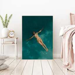 Female Swimming Portrait Oil Painting Style Art Print, Modern Minimalist Wall Decor, Print, Art Sea Ocean Wave Print - thumbnail 3