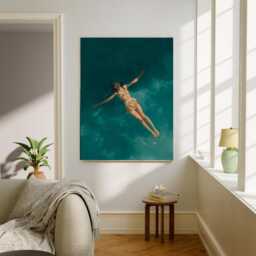 Female Swimming Portrait Oil Painting Style Art Print, Modern Minimalist Wall Decor, Print, Art Sea Ocean Wave Print - thumbnail 2
