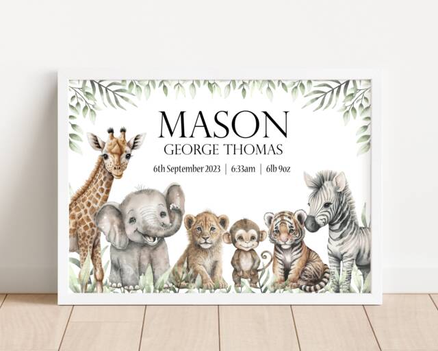 Personalised Safari Animal Zoo Jungle Decor Boy Print Unframed - image 1
