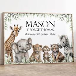Personalised Safari Animal Zoo Jungle Decor Boy Print Unframed - thumbnail 3