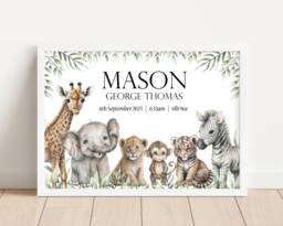 Personalised Safari Animal Zoo Jungle Decor Boy Print Unframed - thumbnail 1