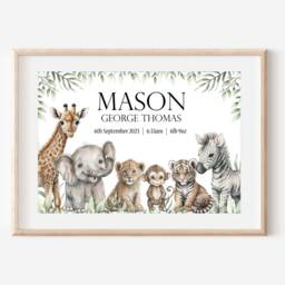 Personalised Safari Animal Zoo Jungle Decor Boy Print Unframed - thumbnail 2