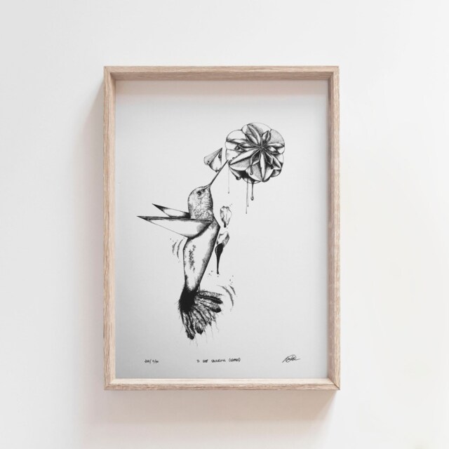 To Keep Savouring Artwork - Hummingbird - Nature Origami Ink Illustration Wall Art Giclee Print - image 1