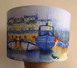 Harbour Boats Decoupage Lampshade Nautical Seaside Blue & Orange Yellow Fatta Da Mamma