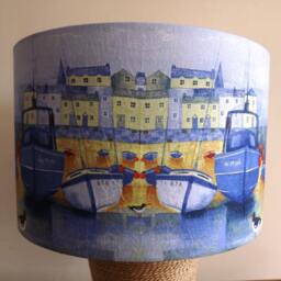 Harbour Boats Decoupage Lampshade Nautical Seaside Blue & Orange Yellow Fatta Da Mamma - thumbnail 2