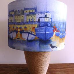 Harbour Boats Decoupage Lampshade Nautical Seaside Blue & Orange Yellow Fatta Da Mamma - thumbnail 3