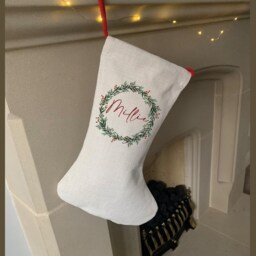 Personalised Christmas Stocking - Name Family Stockings Decorations Wreath - thumbnail 2