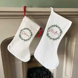 Personalised Christmas Stocking - Name Family Stockings Decorations Wreath