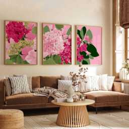 Pink Floral Wall Art Set Of 3, Modern Botanical Prints, Elegant Flower For Bedroom, Living Room Or Office Decor - thumbnail 3