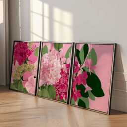 Pink Floral Wall Art Set Of 3, Modern Botanical Prints, Elegant Flower For Bedroom, Living Room Or Office Decor - thumbnail 2