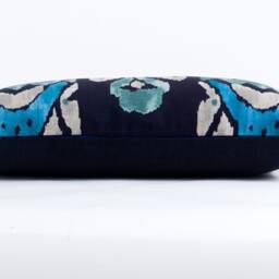 Ethnic Ikat Lumbar Pillow Cover, Vervain Blue Fabric - thumbnail 4