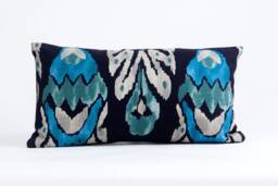 Ethnic Ikat Lumbar Pillow Cover, Vervain Blue Fabric - thumbnail 1
