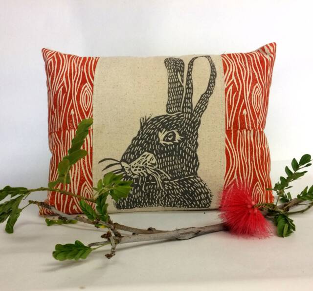 Woodland Rabbit Print Lumbar Pillow Rustic Home Decor - 12x16 - image 1