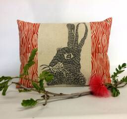Woodland Rabbit Print Lumbar Pillow Rustic Home Decor - 12x16 - thumbnail 1