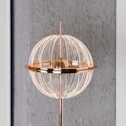 Modern Gold Globe Floor Lamp - Transparent Acrylic Led Lighting - thumbnail 2